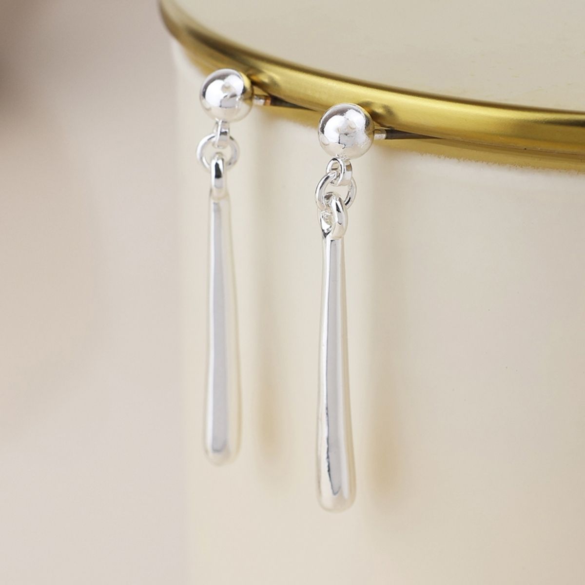 POM Cassia Silver Plated Smooth Bar Drop Earrings