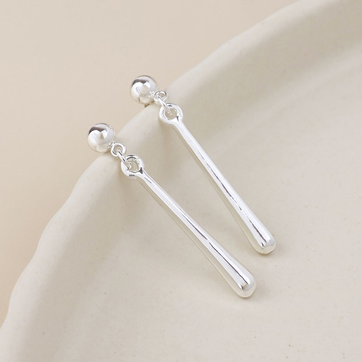 POM Cassia Silver Plated Smooth Bar Drop Earrings