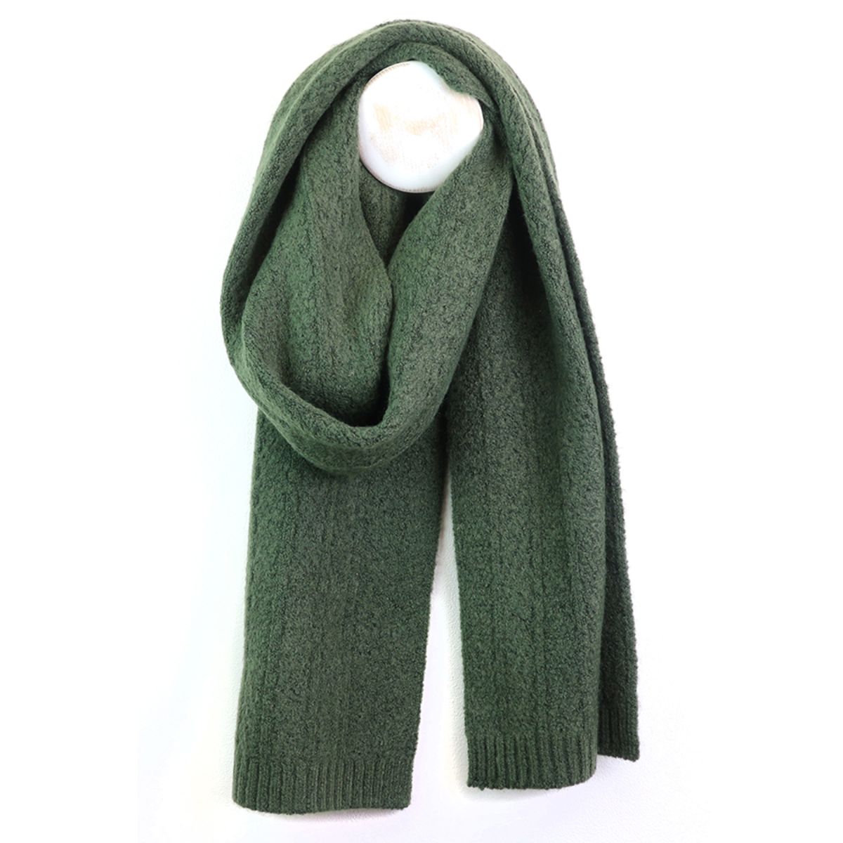 POM Charlotte Deep Khaki Herringbone Knit Scarf