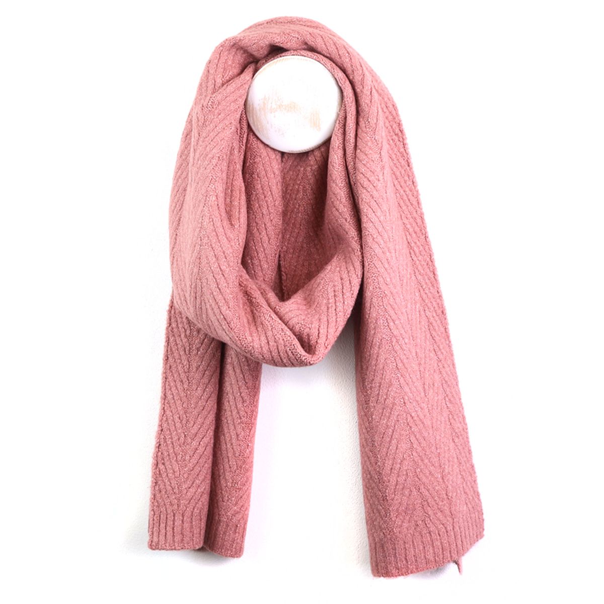 POM Charlotte Dusty Rose Herringbone Knit Scarf