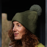 POM Charlotte Moss Green Herringbone Knit Bobble Hat