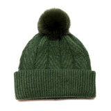POM Charlotte Moss Green Herringbone Knit Bobble Hat
