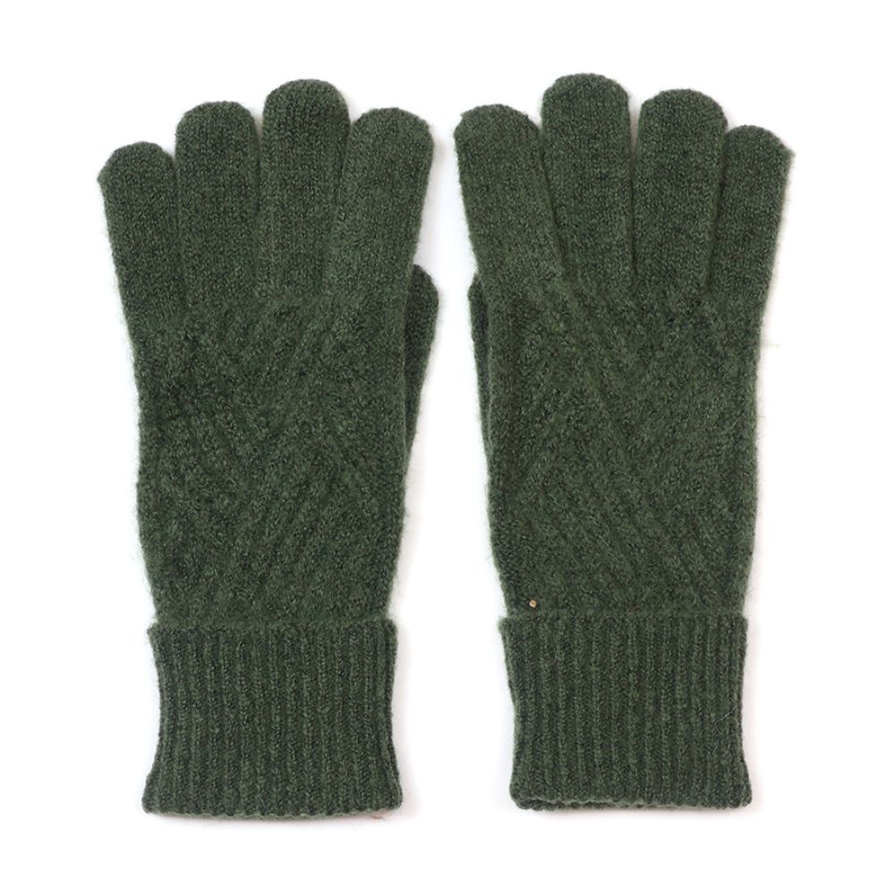 POM Charlotte Recycled Blend Khaki Cable Knit Gloves