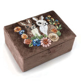 POM Cocoa Velvet Embroidered Bunnies Jewellery Box - Old Railway Line Garden Centre
