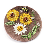 POM Cocoa Velvet Embroidered Sunflowers Compact Mirror - Old Railway Line Garden Centre
