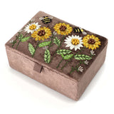 POM Cocoa Velvet Embroidered Sunflowers Jewllery Box - Old Railway Line Garden Centre