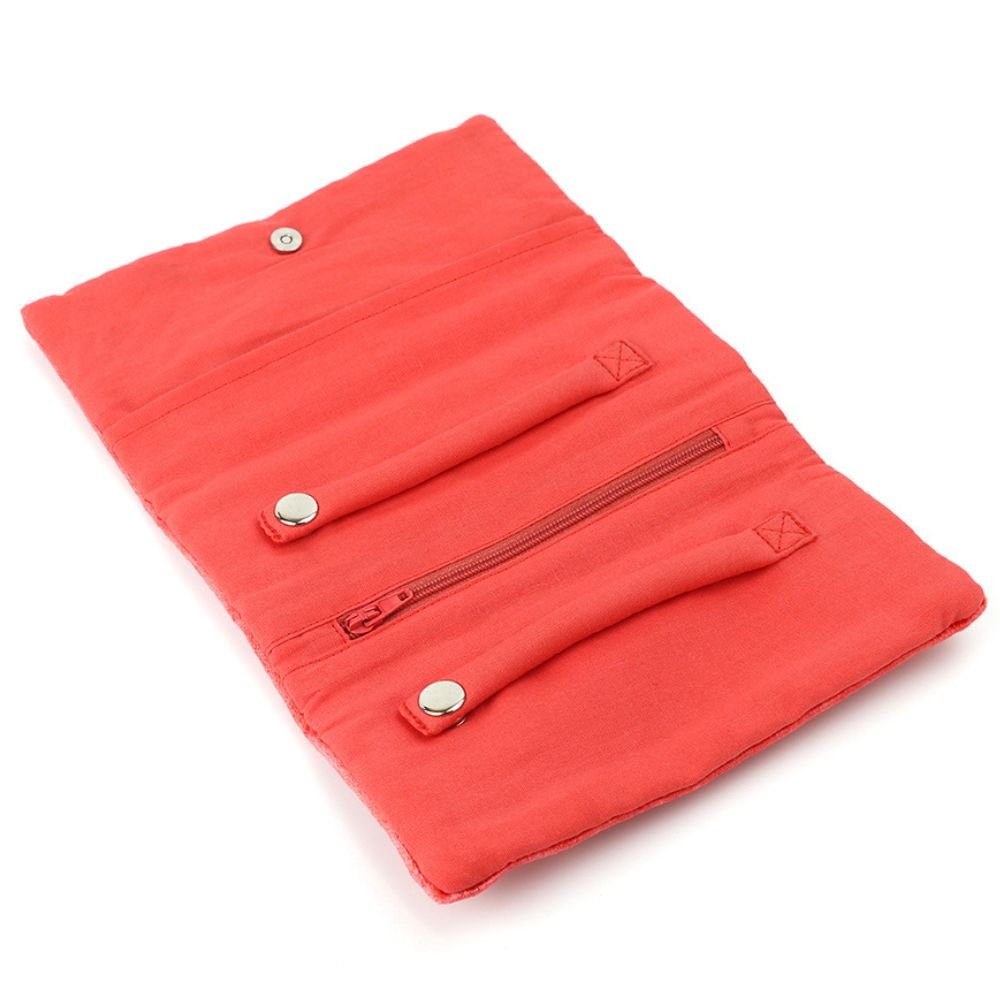 POM Coral Velvet Embroidered Pansie's Jewellery Roll - Old Railway Line Garden Centre