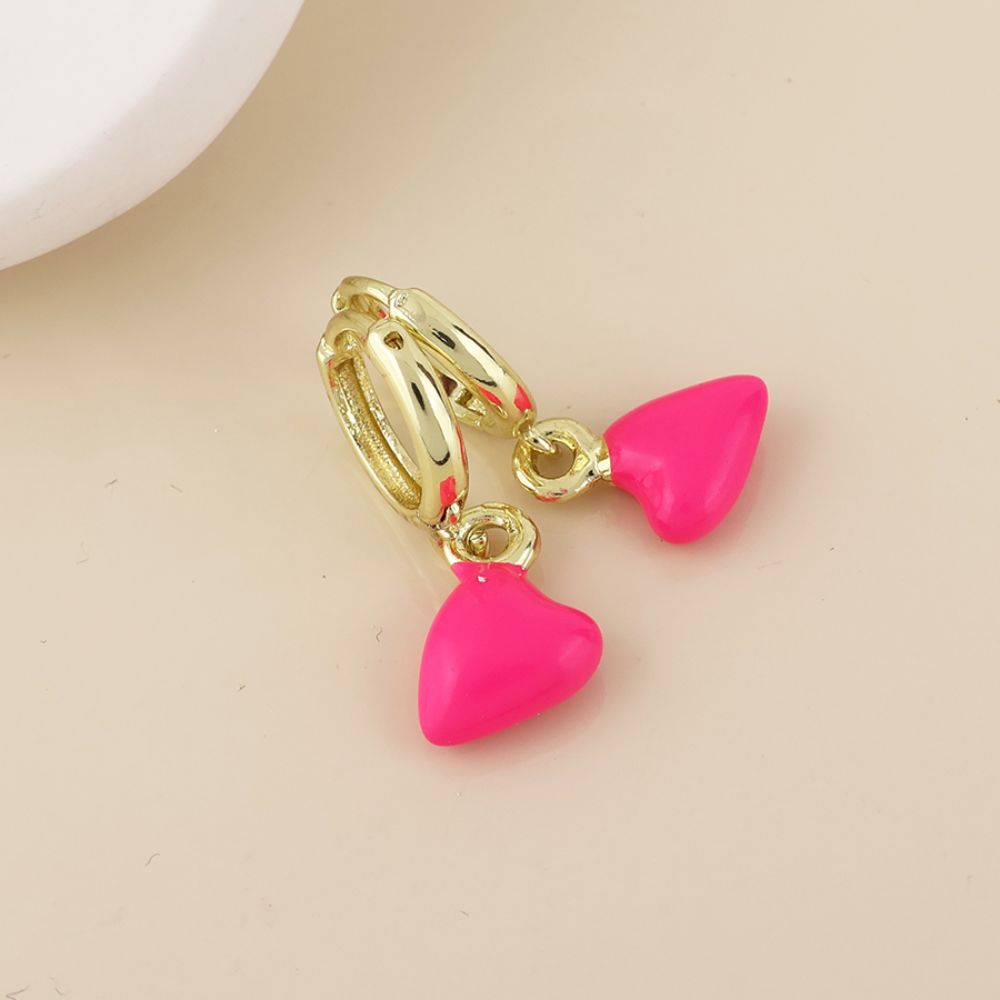 POM Cupids Stainless Steel Gold Plated Hoop Pink Heart Charm Earrings