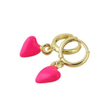 POM Cupids Stainless Steel Gold Plated Hoop Pink Heart Charm Earrings
