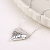 POM Elara Silver Plated Worn Hammered Heart Necklace