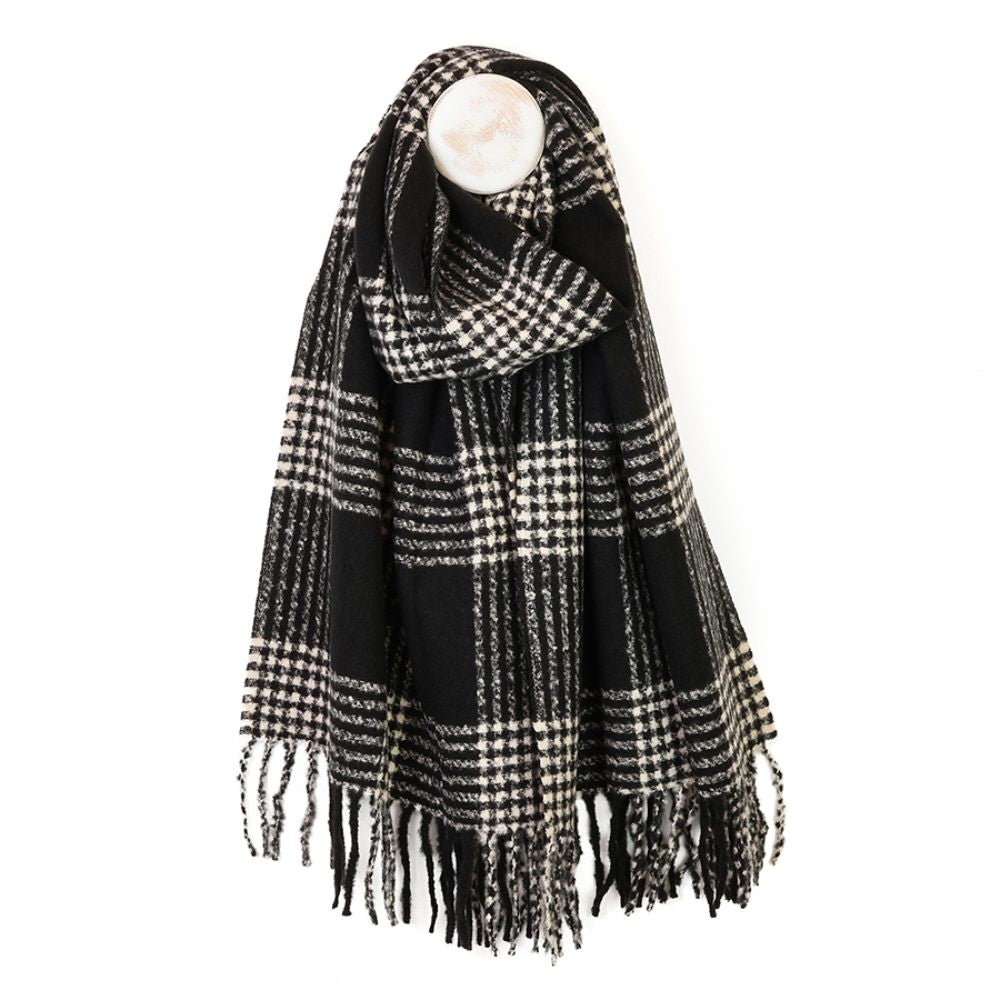 POM Emily Monochrome Check Stripes Scarf
