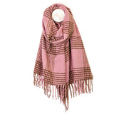 POM Emily Warm Blush Pink and Brown Check Stripes Scarf