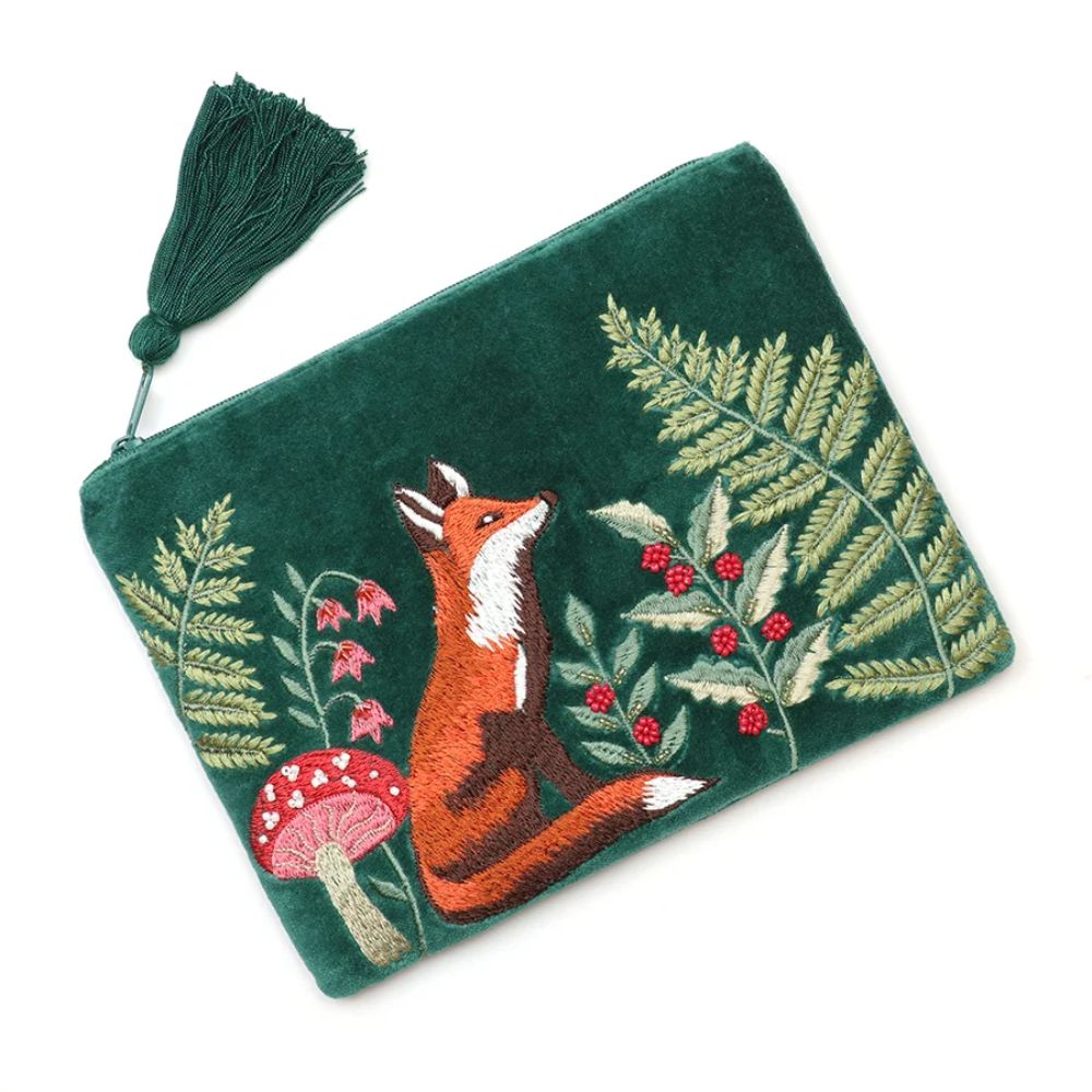 POM Festive Fox Deep Green Velvet Zip Purse