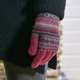 POM Finola Burgundy Fair Isle Knit Gloves