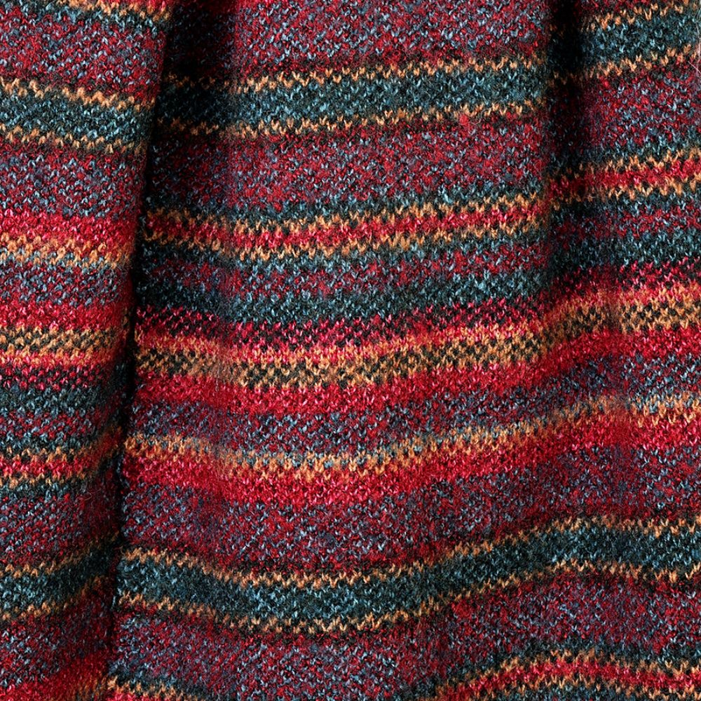 POM Finola burgundy/teal mix fair isle patterned fine knit scarf