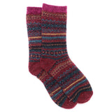 POM Finola Burgundy/Teal Mix Fair Isle Recycled Blend Cosy Socks