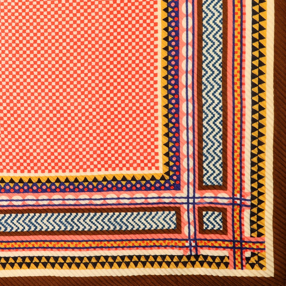 POM Geo Square Brown/Coral/Mustard Mix Crinkle Scarf