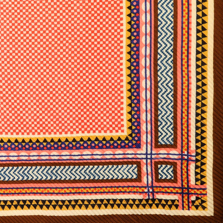 POM Geo Square Brown/Coral/Mustard Mix Crinkle Scarf