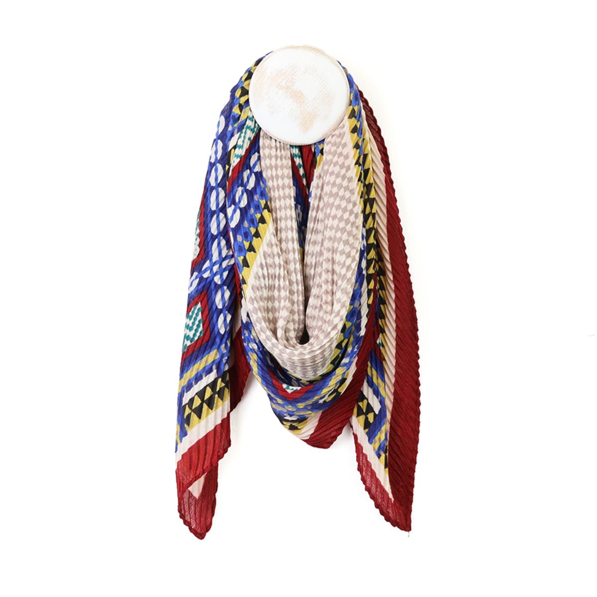 POM Geo Square Wine/Navy/Aqua Mix Crinkle Scarf (Choice of 2)