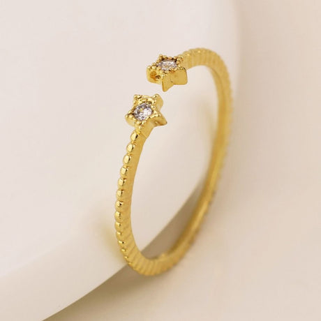 POM Gold Plated Double Crystal Star Open Band Ring (Small-Medium) - Old Railway Line Garden Centre