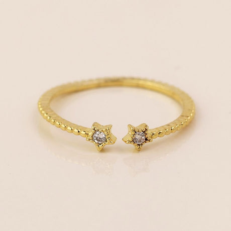 POM Gold Plated Double Crystal Star Open Band Ring (Small-Medium) - Old Railway Line Garden Centre