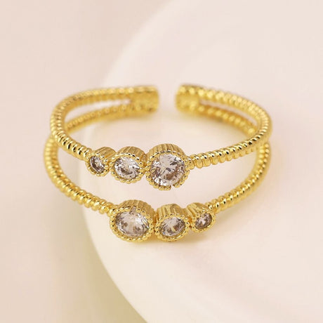 POM Gold Plated Double Strand Crystal Ring (Medium-Large) - Old Railway Line Garden Centre