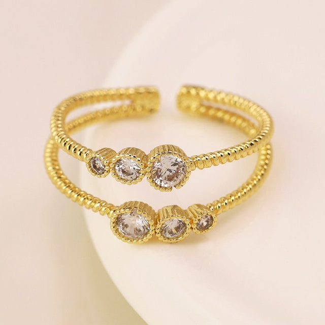 POM Gold Plated Double Strand Crystal Ring (Medium-Large) - Old Railway Line Garden Centre