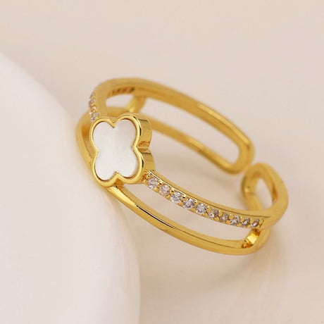 POM Gold Plated Layered Quatrefoil Crystal Ring (medium-Large) - Old Railway Line Garden Centre
