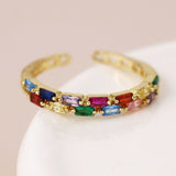 POM Gold Plated Open Band Rainbow Crystal Ring (Medium-Large) - Old Railway Line Garden Centre