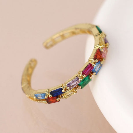 POM Gold Plated Open Band Rainbow Crystal Ring (Small-Medium) - Old Railway Line Garden Centre