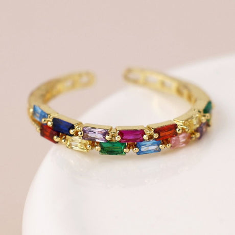 POM Gold Plated Open Band Rainbow Crystal Ring (Small-Medium) - Old Railway Line Garden Centre