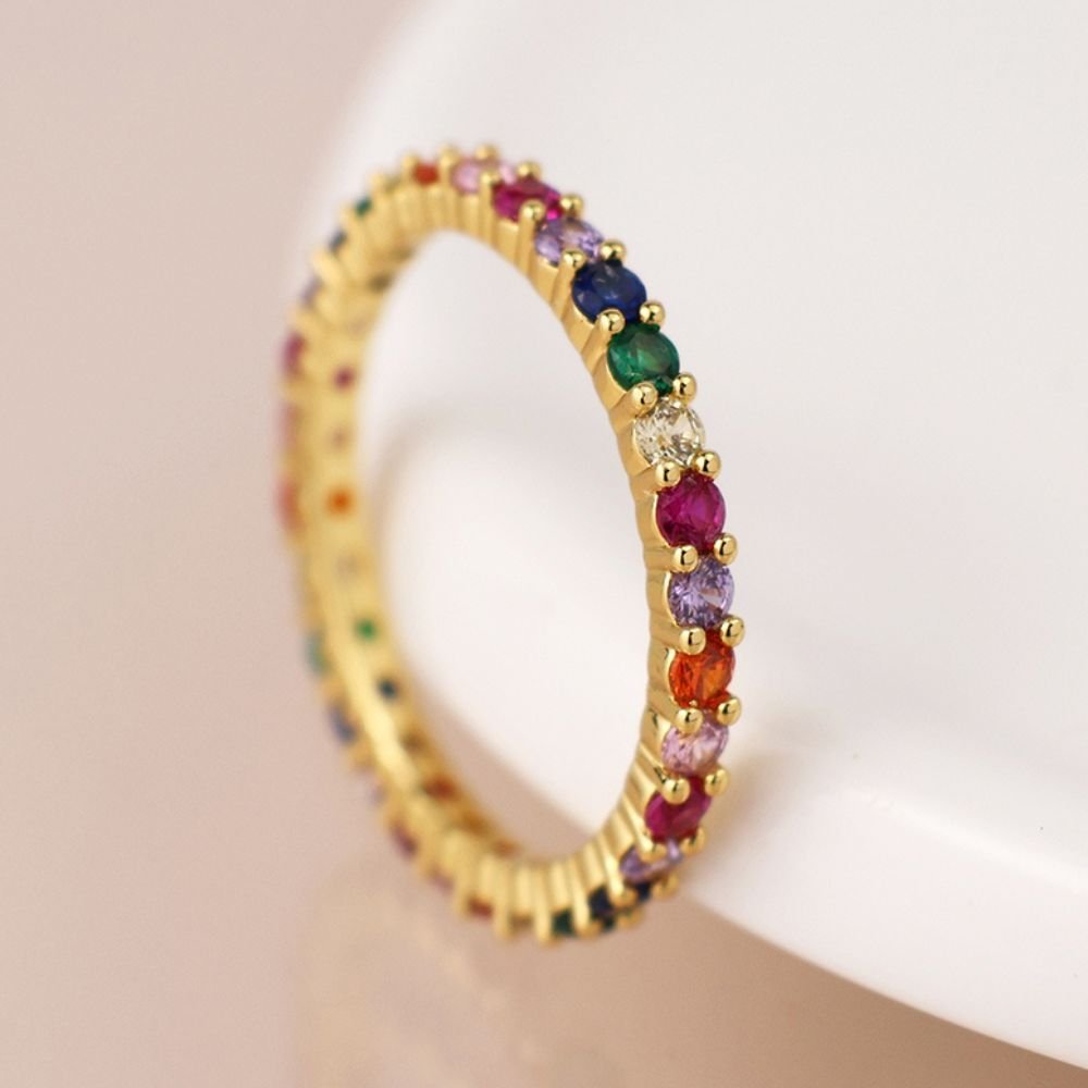 POM Gold Plated Rainbow Crystal Set Ring (Small-Medium) - Old Railway Line Garden Centre