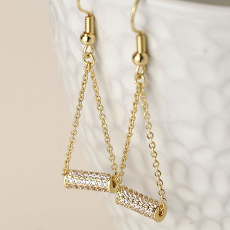 POM Golden Crystal Cylinder And Chain Earrings - Old Railway Line Garden Centre