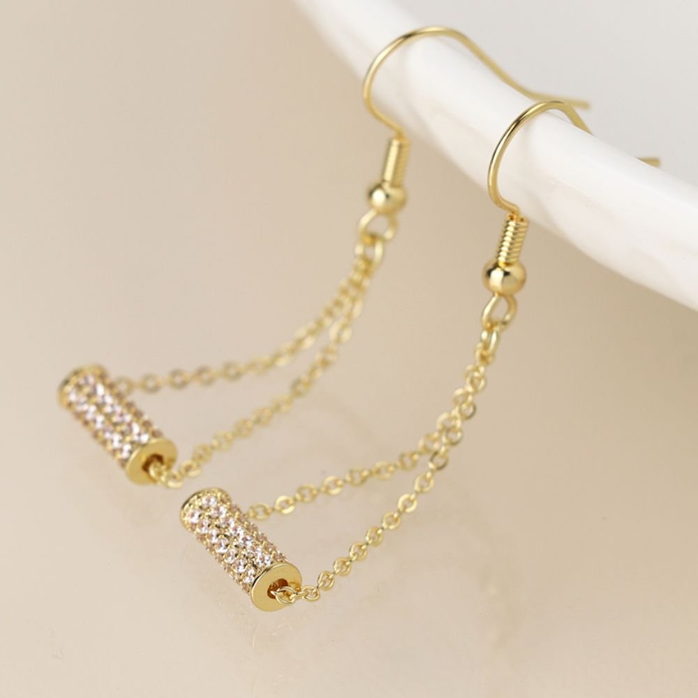 POM Golden Crystal Cylinder And Chain Earrings - Old Railway Line Garden Centre