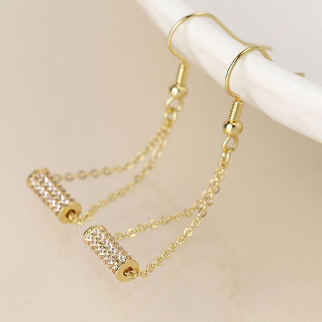 POM Golden Crystal Cylinder And Chain Earrings - Old Railway Line Garden Centre