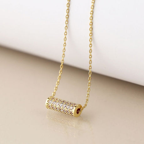POM Golden Crystal Cylinder Necklace - Old Railway Line Garden Centre
