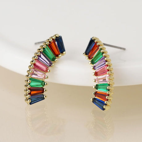 POM Golden Curve Earrings With Multicoloured Crystals - Old Railway Line Garden Centre