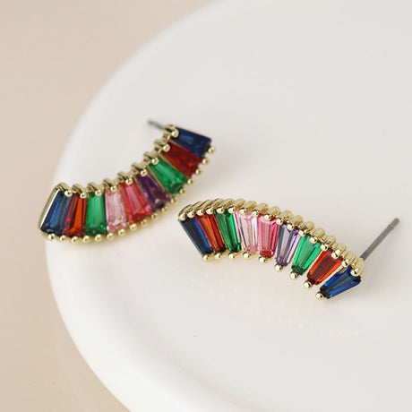 POM Golden Curve Earrings With Multicoloured Crystals - Old Railway Line Garden Centre