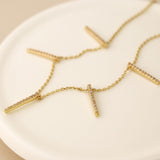 POM Golden Fine Chain And Crystal Bars Drop Necklace - Old Railway Line Garden Centre