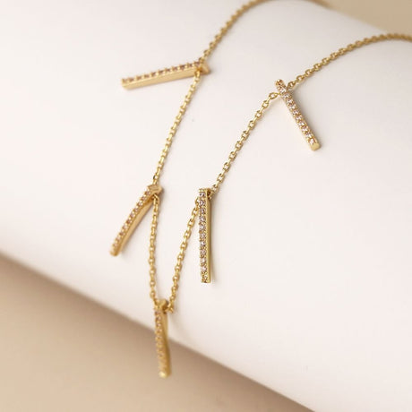 POM Golden Fine Chain And Crystal Bars Drop Necklace - Old Railway Line Garden Centre