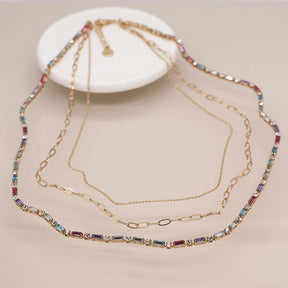 POM Golden Multicoloured Crystals And Chains Necklace - Old Railway Line Garden Centre