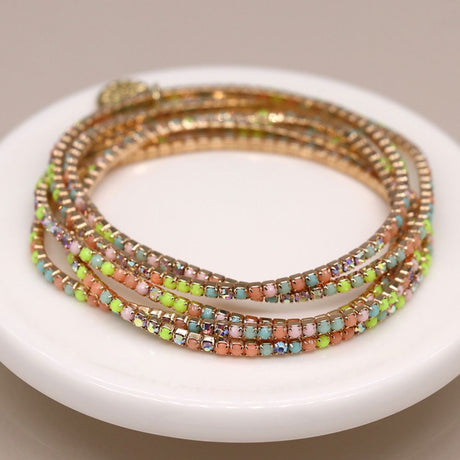 POM Golden Multistrand Pastel Mix Crystal Bracelet Stack - Old Railway Line Garden Centre