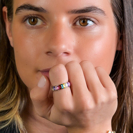 POM Golden Plated Rainbow Crystal Ring (Small-Medium) - Old Railway Line Garden Centre