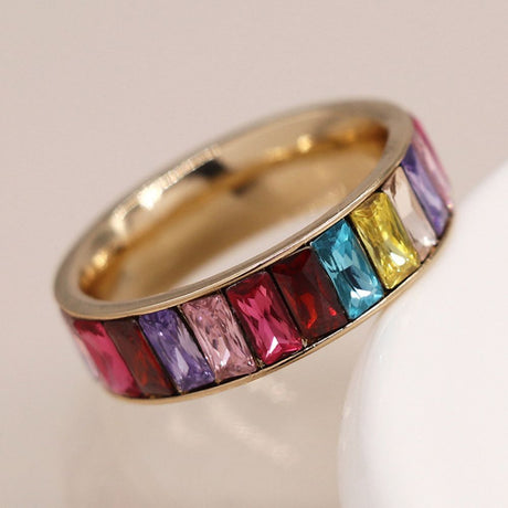 POM Golden Plated Rainbow Crystal Ring (Small-Medium) - Old Railway Line Garden Centre