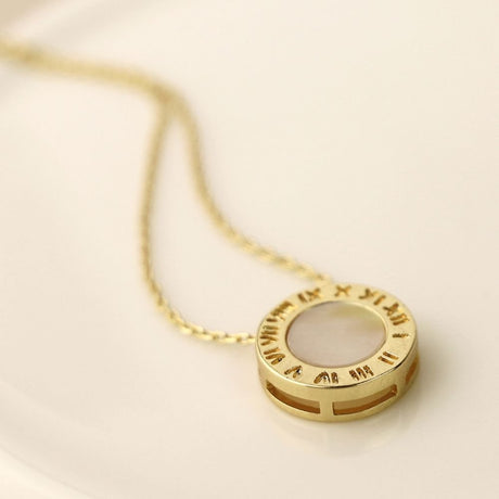 POM Golden Roman Numeral Clock Necklace - Old Railway Line Garden Centre