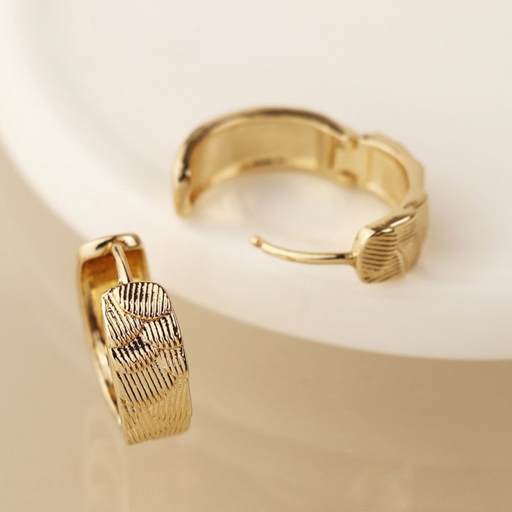 POM Golden Scallop Embossed Hoop Earrings - Old Railway Line Garden Centre