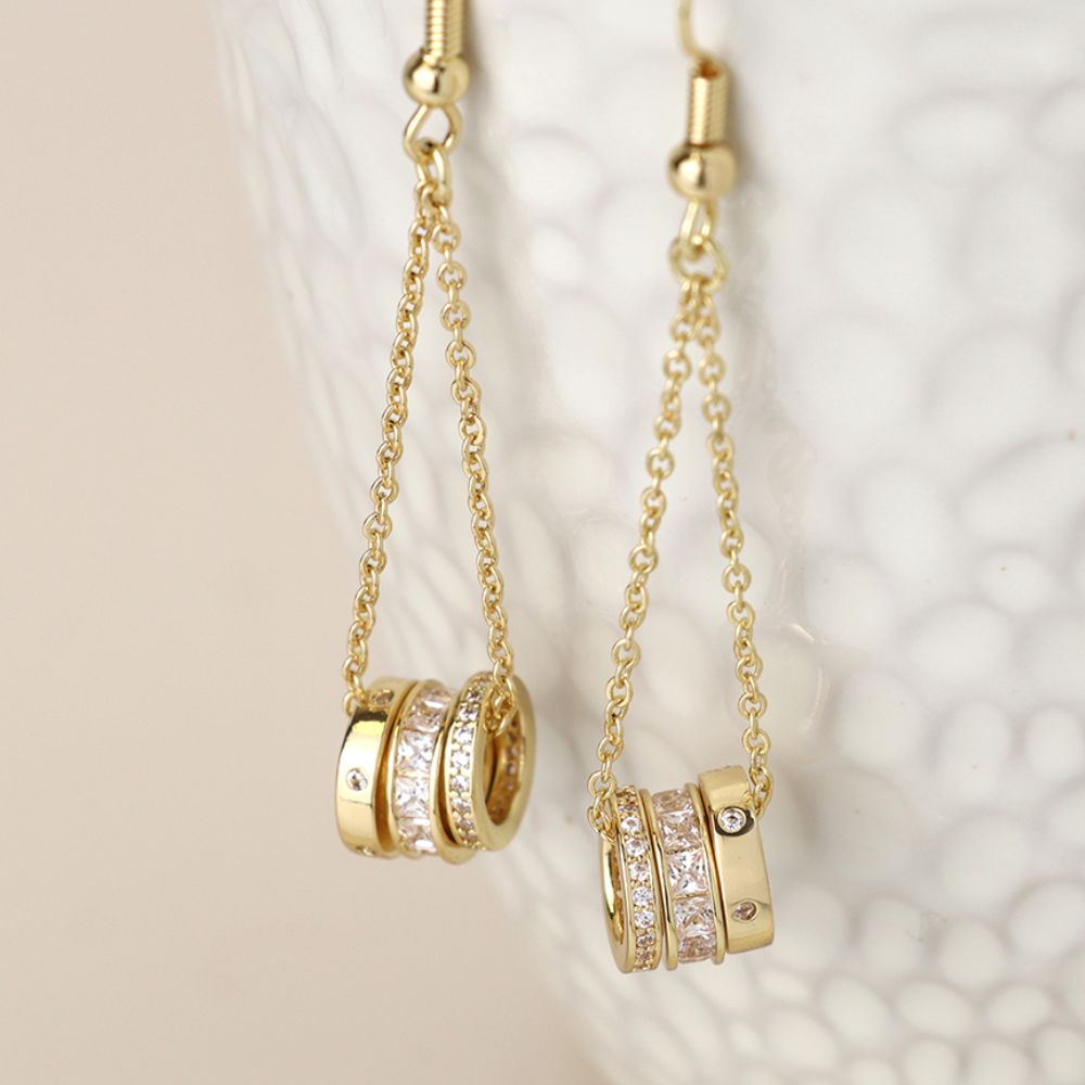 POM Golden Triple Crystal Rings And Chain Earrings - Old Railway Line Garden Centre