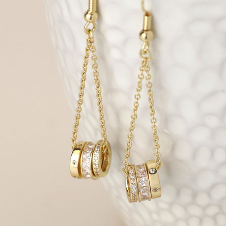 POM Golden Triple Crystal Rings And Chain Earrings - Old Railway Line Garden Centre
