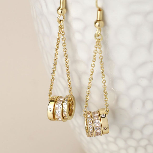 POM Golden Triple Crystal Rings And Chain Earrings - Old Railway Line Garden Centre