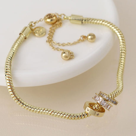 POM Golden Triple Mini Crystal Rings Bracelet - Old Railway Line Garden Centre